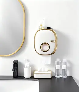 Luxury Wall-Mounted Toilet Paper Holder with Storage Box & Phone Shelf, No-Drill Magnetic Installation, Waterproof Smooth Minimalist Gold-White Dispenser, Bathroom Shower Organizer Accessory, Christmas Ideal Gift Home Essential