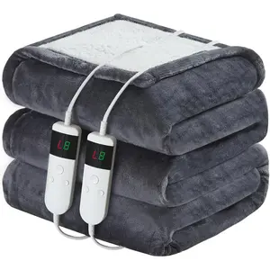Electric Heated Blanket Queen Size 84''x90'' Soft Flannel & Sherpa 10 Heating Levels 8h Auto Shut Down Overheat Protection Machine Washable