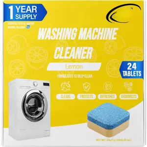 Washing Machine Cleaner Tablets 24 Count, Lemon Scent, Deep Cleaning, Dirt Remover, Clean Laundry Washer Drum and Tub, Compatible with Front and Top Load Washer, 12 Month Supply