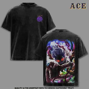 Lufi JoiBoy One Piece Retro Vintage Unisex Anime Manga Acid Washed Lightweight Cotton Tshirt Gift For Anime Fan Tees Vintage Shirts T-shirt Men's Graphic Round Neck Fabric Menswear Top Oversized Black Casual Crewneck Summer men Devil Fruit