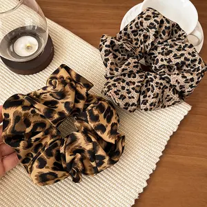 Women's Large Leopard Hair Scrunchies - Stretch Ponytail Holders Soft Hair Ropes for Daily Looks and All Hair Types
