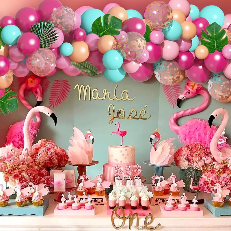 124Pcs Tropical Flamingo Balloon Arch Garland Kit 40" Flamingo Balloons Hot Pink Confetti Balloons Tropical Palm Leaves 4 Tools Hawaiian Luau Birthday Wedding Baby Shower Party Decorations Supplies Float