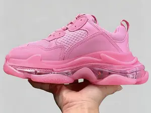 luxury trendy dad shoes high quality triple s chunky trainers for men and women designer height increasing couples' lace up shoes casual color blocked transparent thick sole trainers multiple color sneakers