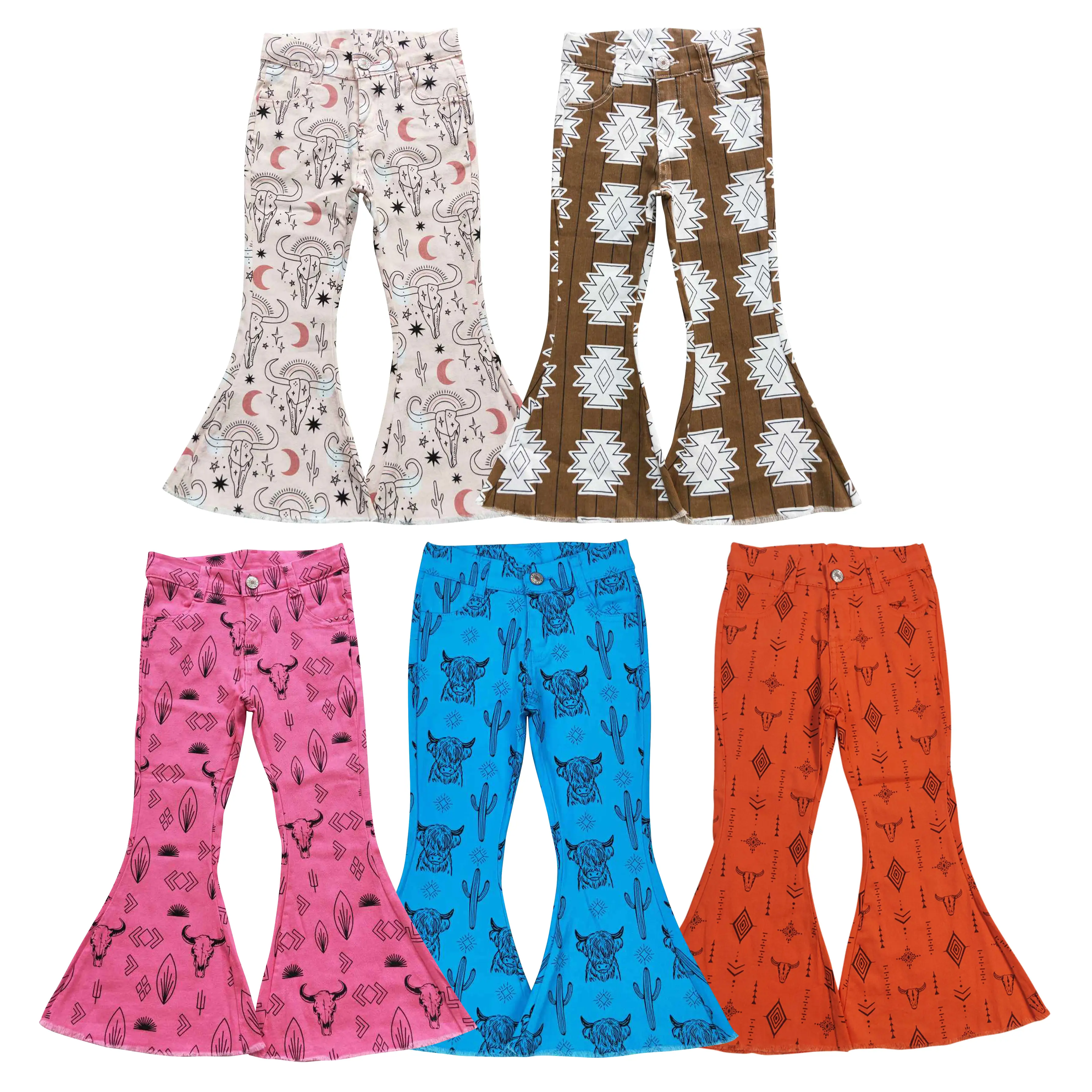 Fashion Girl Western Casual Multicolor Bell Bottoms,Girls Jeans Denim teen girl clothes