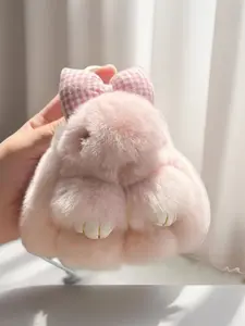 Cute Fluffy Dead Rabbit Doll Keychain, Cute Keychain Accessory, Keychain Charm, Faux Rex Rabbit Hair Bow Bunny Pendant, INS Trendy Bag Ornament Accessories for Girls