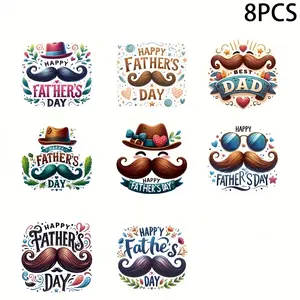 8pcs Father's Day UV Transfer Stickers for Water Bottles, DTF Vinyl Decals Suitable for 16oz Libby Glass Packaging, 3D Crystal Labels and Scratch-Resistant DIY Wrap Transfer Stickers for Glasses Bottle Stickers, Adhesive Stickers - High Quality