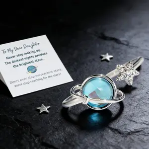 925 Sterling Silver To My Dear Daughter Celestial Fidget Ring with Inspirational Card, Blue Planet Star Spinner Anxiety Ring, Motivational Gift from Mom Dad, Adjustable Stackable Jewelry for Daughter, Birthday Graduation Present