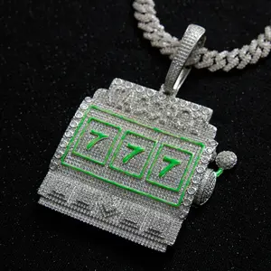 Large Green 777 Luminous Design Pendant Necklace Gold Vacuum Copper Plated Sri Lankan Zircon Luxury Jewelry for Women Men Daily Casual Wear Hip-hop Classic Fashion Gift Idea