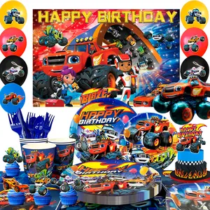 Monster Truck Party Supplies Balloon set,140 pcs Monster Truck Birthday Decorations Set-Monster Truck Birthday Plates Cups Tablecloth& Monster Truck Balloon Backdrop etc Party Decorations for Kids