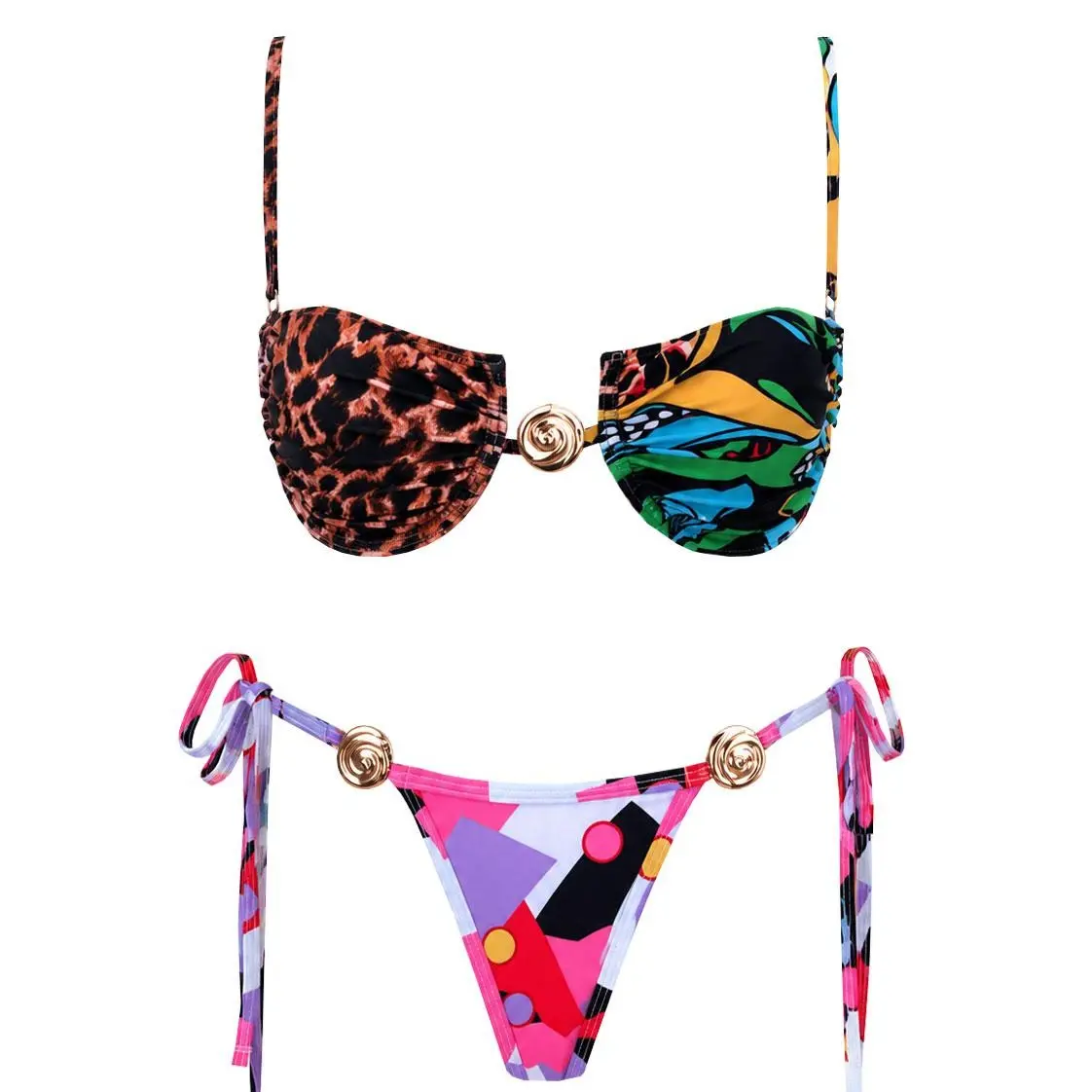 2026 new printed bust-lift bikini two-piece set — stylish, sexy low-rise tie women’s two-piece swimsuit set for holidays, casual beachwear, and hot spring wear