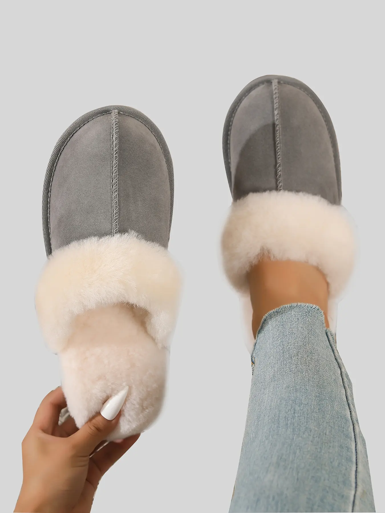 Women's Wool Slippers, Comfortable Indoor Footwear, Soft & Cozy Grey Winter Shoes, Perfect for Home Use, Warm & Stylish Design