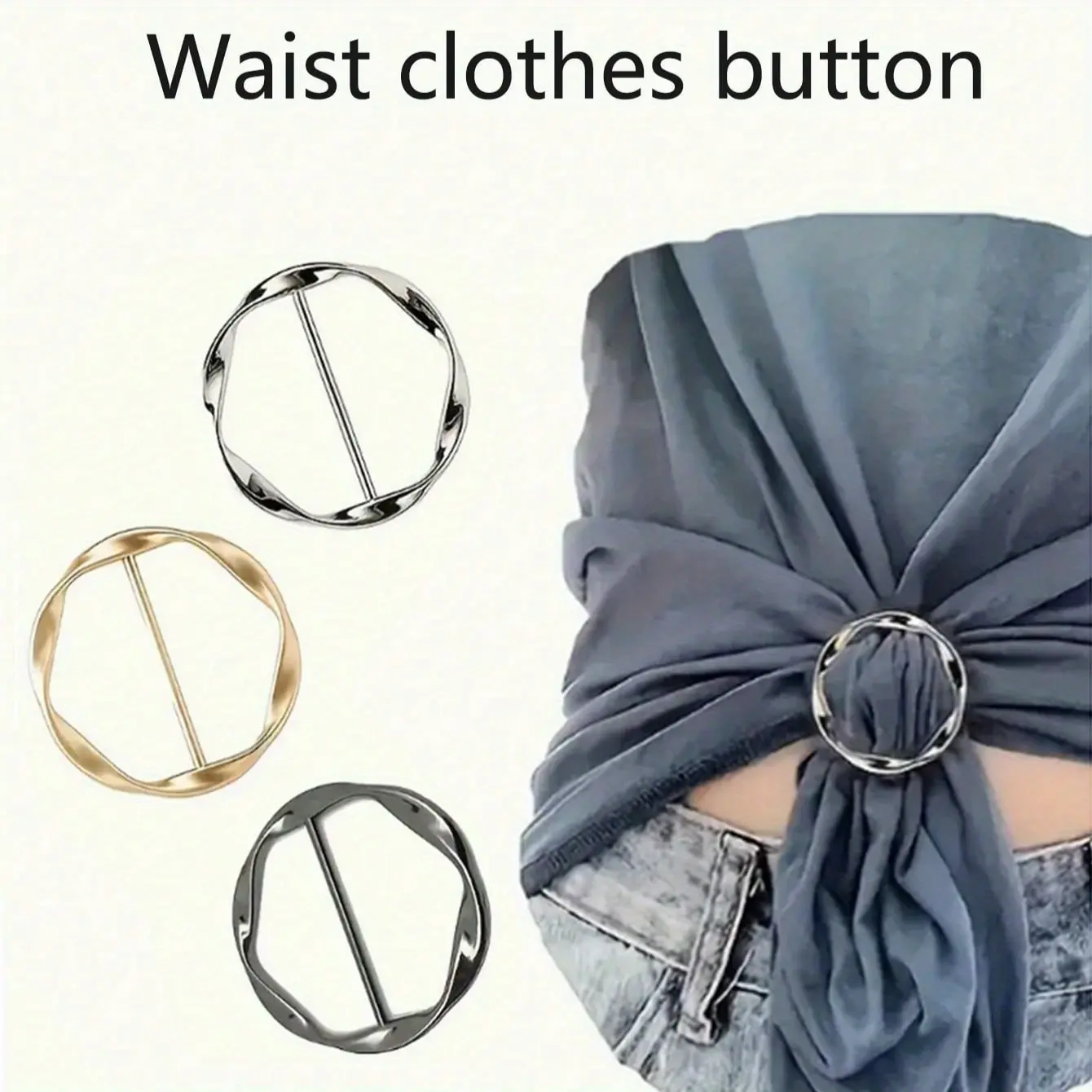 6PCS fashionable and simple round metal silk scarf buckle, short-sleeved T-shirt corner waist buckle, alloy ring adjustable buckle, knotted buckle, versatile waist closure artifact shirt hem women's clothes waist and thin Organiser