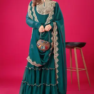 Womenswear Designer Collection In Blooming Faux Georgette with Heavy Embroidery Sequence, Top-Bottom & Dupatta Set Fully Stitched Ready to Wear - Clothes