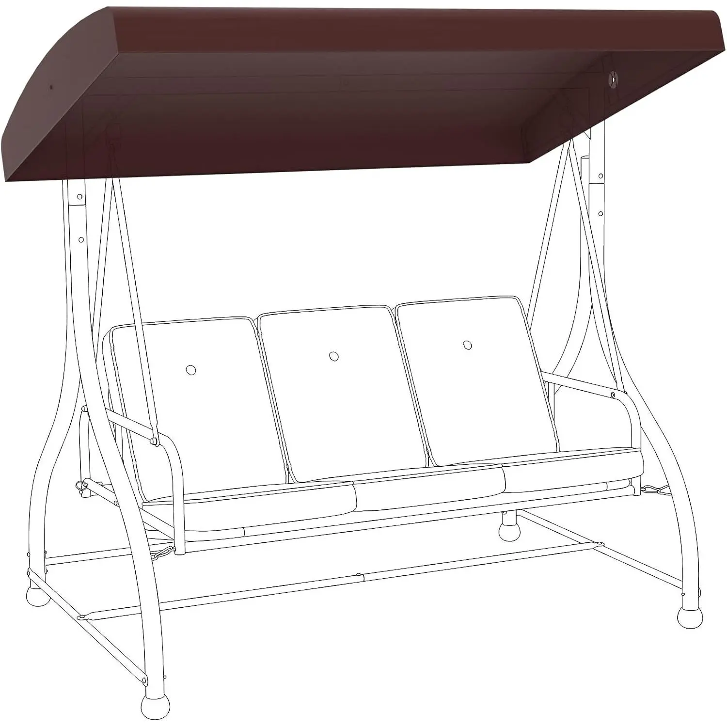 76.38in x 45.28in Universal Size 3-Person Oxford Fabric Glider Swing Chair - Brown Home Supplies Porch Accessory, Garden Use, Waterproof, UV Protection, Adjustable, 10-Min Quick Set-Up, Lightweight, Easy to Maintain and Clean, Porch-Fit (Swing Only)