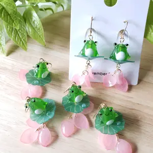 Frog on lily pad earrings, handmade fun earrings