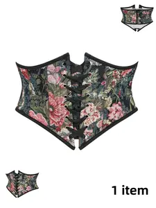 Rustic Style Belted Embroidered Oil Painting Vintage Floral Shapewear Waist Cincher, Outerwear Dress Accessory, Slimming Tightening Waistband