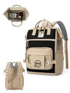 Fashionable Women's Backpack with Bird & "FASHION COLLECTION BERLIN" Emblem - Large Capacity, 15.6-inch Laptop Bag, Adjustable Straps, Nylon, Available in Maroon/White - Ideal for School, Work, Travel, Travel Backpack