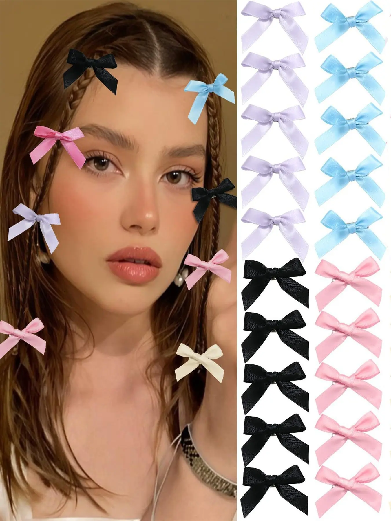 30pcs Best-Selling 4cm Bow Hair Clips Duckbill Clamps Side Ribbon Small Hair Pins Dopamine Sweet Braided Hair Accessories Mix Color Hair Clip Set Hair Style Accessory