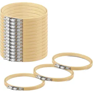 16 Pieces 6 Inch Embroidery Hoops, Bamboo Frame Circle Hoop Ring Embroidery Hoops Set for Embroidery and