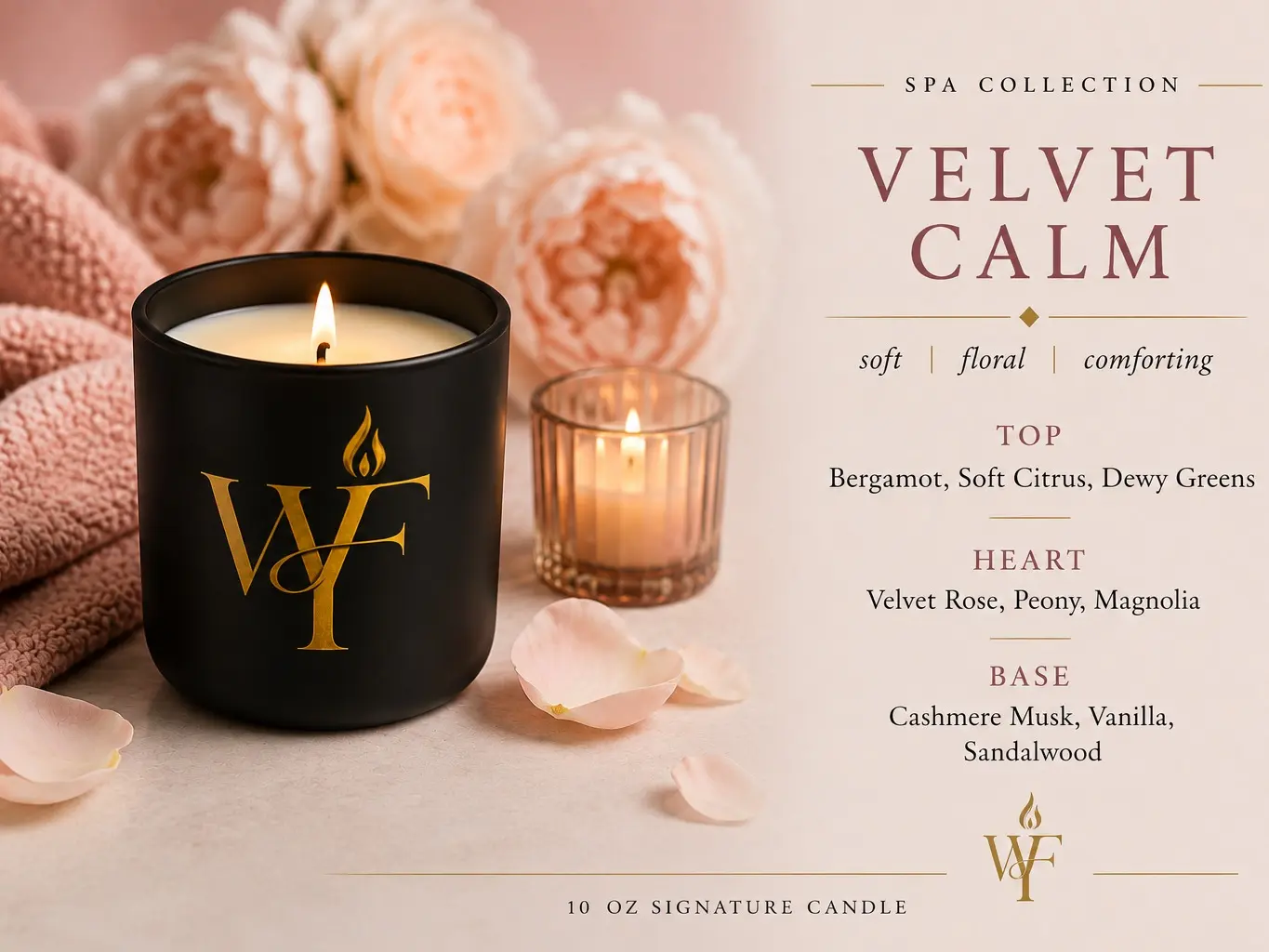 Velvet Calm Candle | 10 oz Luxury Spa Scented Candle | Coconut Apricot Wax | Clean Home Fragrance
