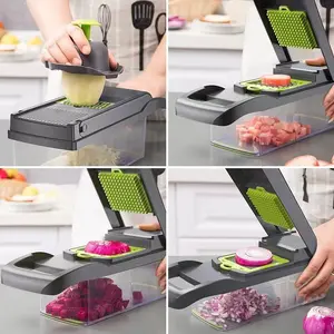 14 in 1 Multifunctional Vegetable Chopper, Pro Onion Dicer, Kitchen Food Slicer Cutter Chopper, Veggie Chopper with 8 Blades and Container for Carrot and Garlic