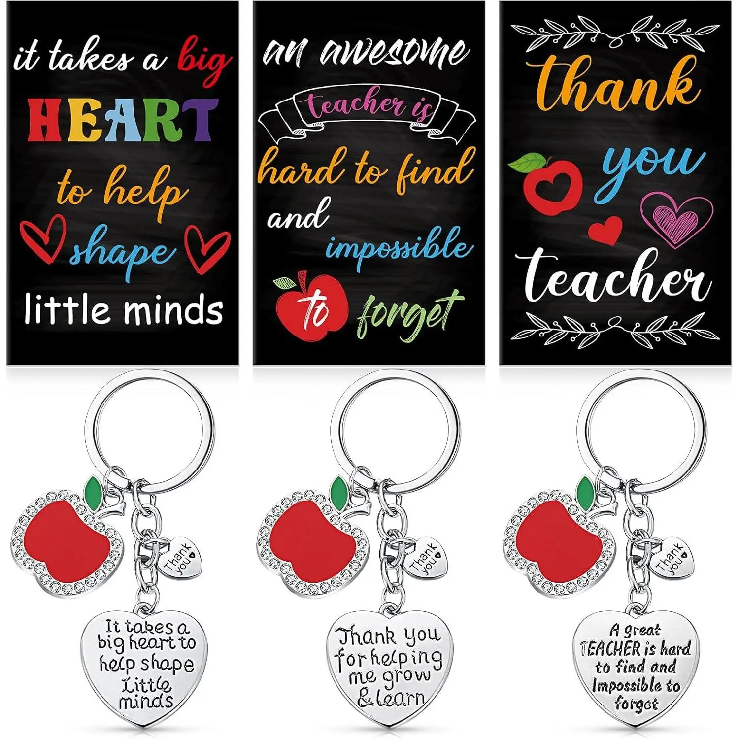 Teacher Appreciation Gift Set 3 Pieces Inspirational Notepads Small Pocket Notebook Journal Planner with 3 Pieces Teacher Keychain for Women Birthday