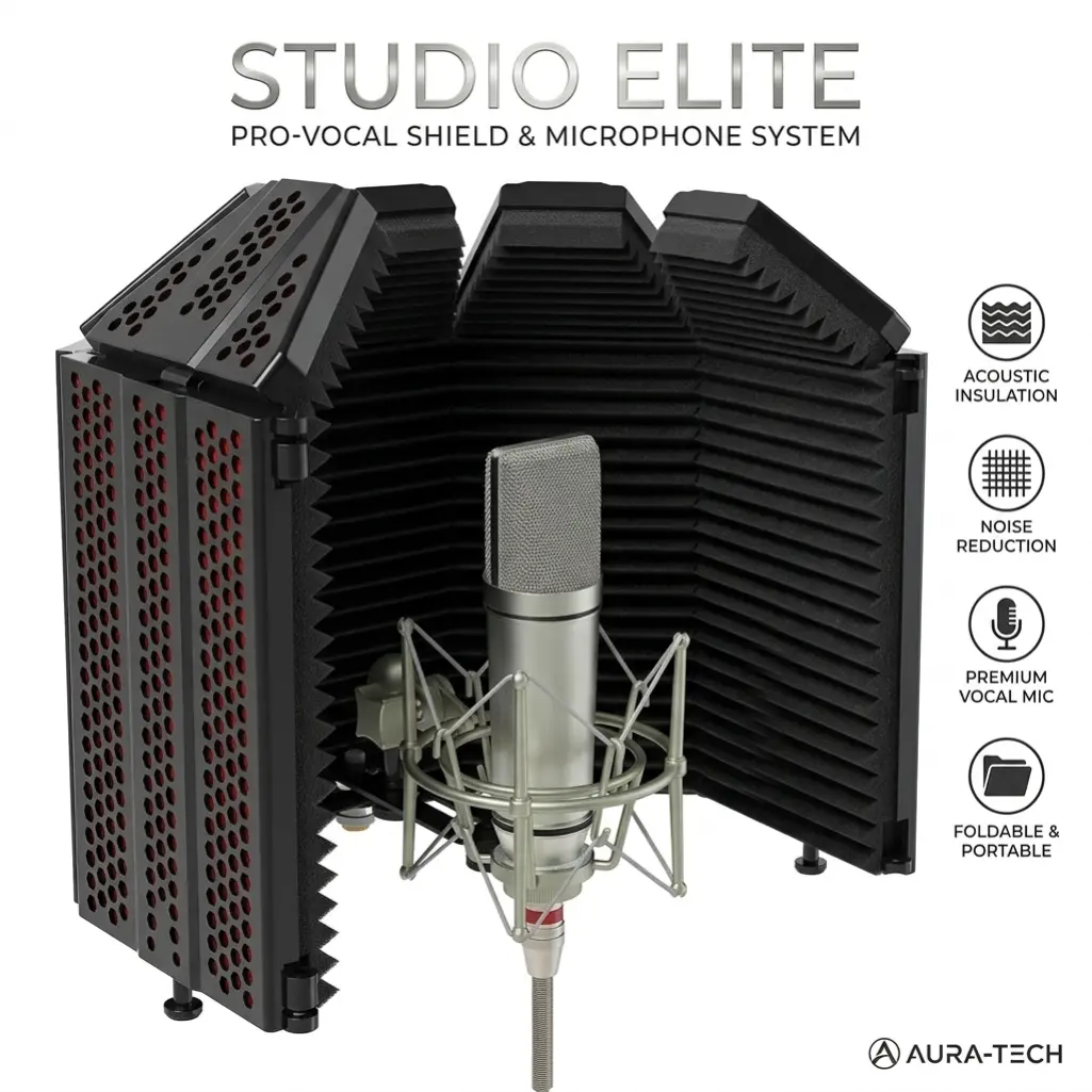 Studio Microphone Isolation Shield (No Mic Included) - Portable Intelligent Noise-Cancelling Recording Accessory for PC, Audio & Video Electronics Gear Bundle Kit
