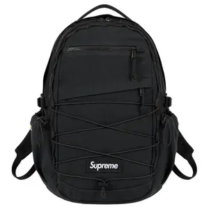 Supreme SS25 Week 1 28L Cotton Backpack with Brand Patch for Sports and Casual Use, Unisex Couple Style in Black