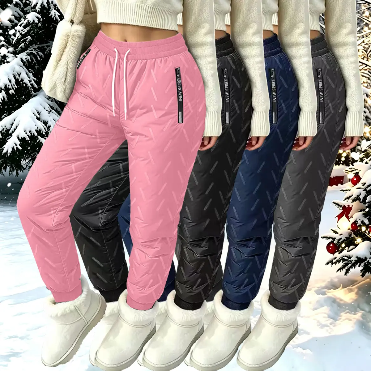 Women’s Winter 4-Pack Thermal Cotton Pants – 100% polyester fiber, ultra warm and comfortable.Drawstring elastic waistband, topstitching design, side pockets, ribbed cuffs.Suitable for cold weather, commuting, travel, or home leisure.Available in multiple