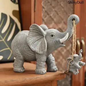 2PCS Cute Elephant Figurine Set - Mini Resin Swinging Desk Decor for Home Gift