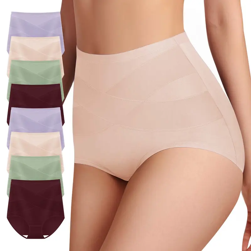 Morelect Women's Cotton High-Waisted Panties - 5/6 Pack Briefs, Soft Breathable Slimming Underwear, Irritation-Free for Postpartum Recovery, Ideal Mother's Day Gift