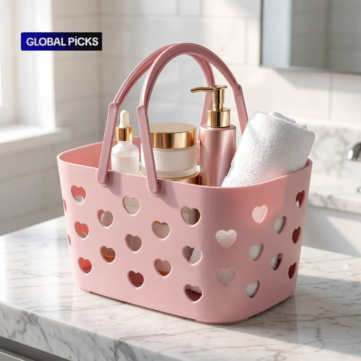 Nurex Durable Polypropylene Solid Plastic Portable Shower Caddy Tote with Handle - Lightweight Home Organization Basket for Bathroom, College Dorm Pantries