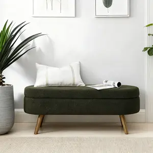 Ottoman Oval Storage Bench,Rubber Wood Legs, Green(43.5"x16"x16")