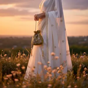 Olive Green Zardozi Work Bridal Potli Bag