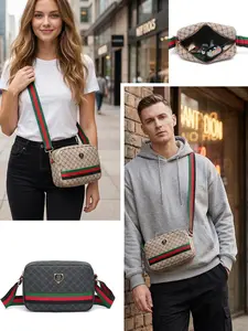 Men's Crossbody Bag, Trendy Shoulder Bag, Geometric Pattern, Street Style, All Seasons, Fashionable and High-End, New 2026 Design