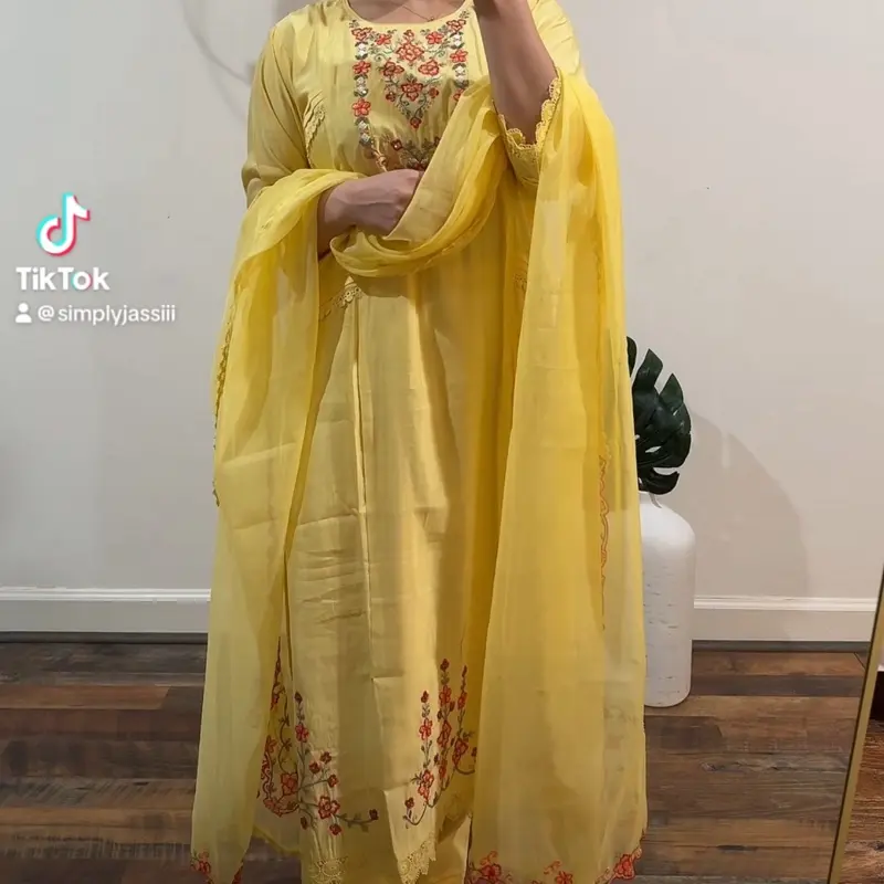 Simply Jassi Haldi Haseen Suit - Pure Cotton Light Yellow Soft Serene Embroidered Floral Design Comfortable & Stylish for Women