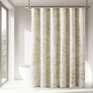 Lush Decor x Chuks Collins Cascade Wave Shower Curtain 72" W x 72" L Modern Design with 12 Button Holes OEKO-TEX Certified for Easy Installation