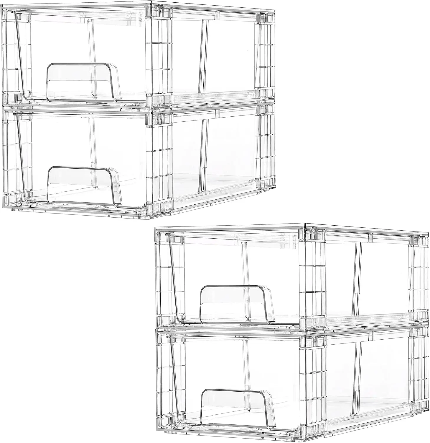 Vtopmart 4-Pack Stackable Clear Acrylic Storage Drawers with Removable Dividers, Non-Slip Drawer Organizers for Fridge, Pantry, Cabinet, Under Sink & Bathroom
