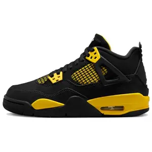 Nike Air Jordan 4 Retro GS 'Thunder' 2023 Youth / Women's Sneakers Black Yellow Leather Upper Cushioned Midsole All Seasons