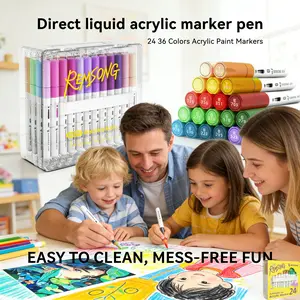 24/36 Shades Acrylic Marker Set - Clear Organizer Case, Direct liquid acrylic marker，Quick Dry & Seamless Color Transition! Waterproof, Safe & Perfect for Wood, Glass, Ceramic Crafts