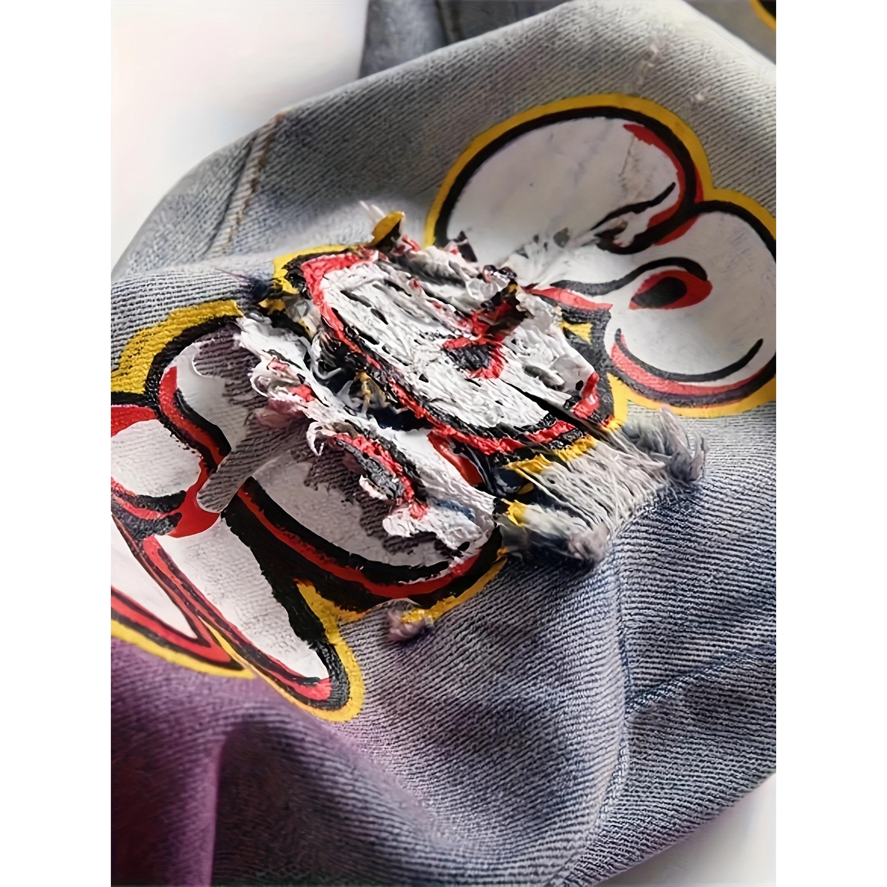 Men’s Y2K straight-leg jeans with rips and prints, European & American fashion trend