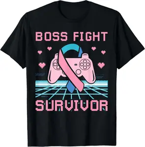 100% Cotton Thyroid Cancer Awareness Boss Fight Survivor Gamer T-Shirt