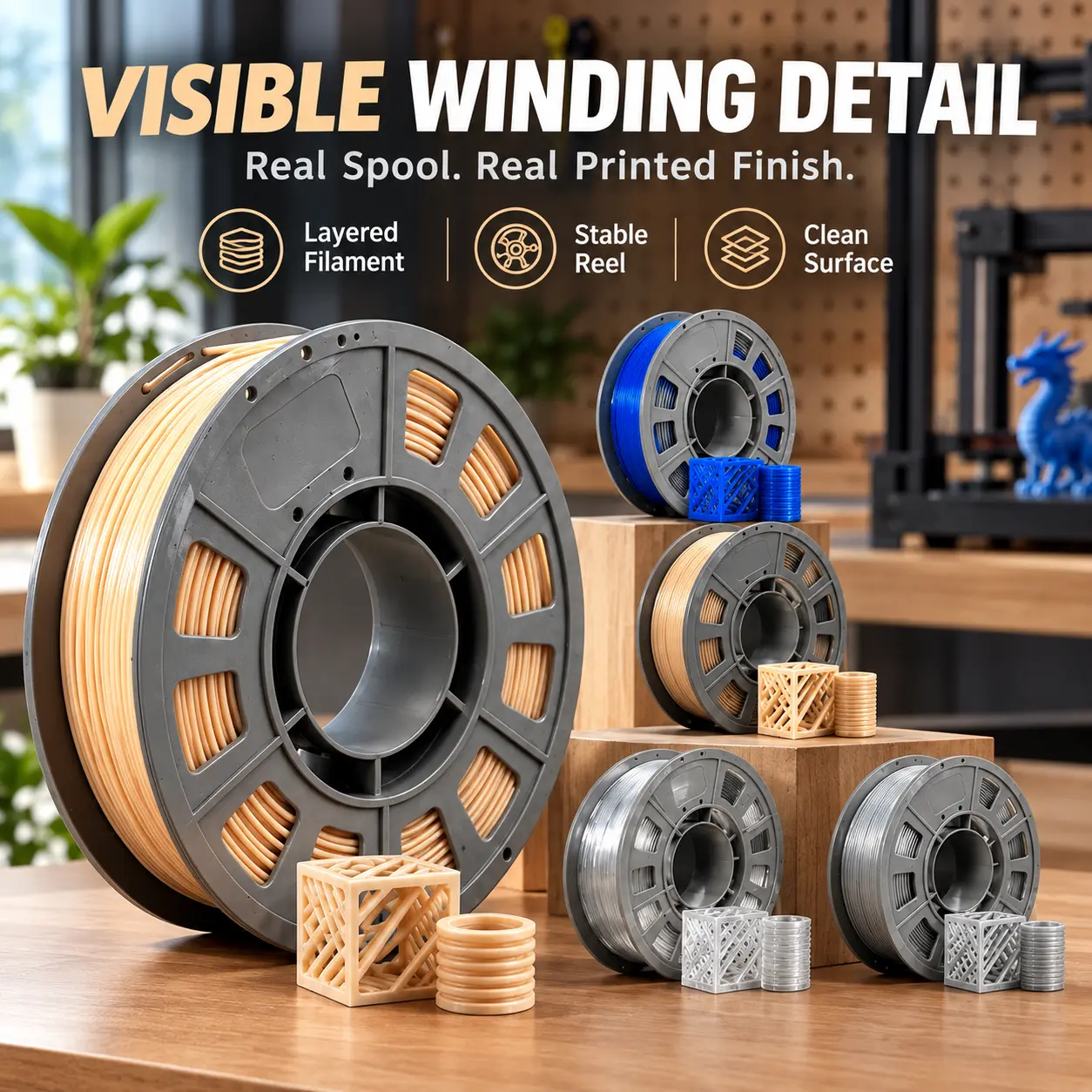 5 Pack Multi-Color PETG Filament 300g Each, 5 Clear Cool & Neutral Shades 1.75mm PETG Wire, Smooth Feeding Low Warp, Great For Decor Vases & Desktop Crafts, Compatible All FDM 3D Printers easy printing bundle