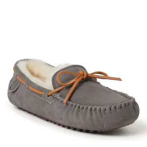 Fireside By Dearfoams Men's Victor Genuine Shearling Moccasin Slipper - Grey Size 13