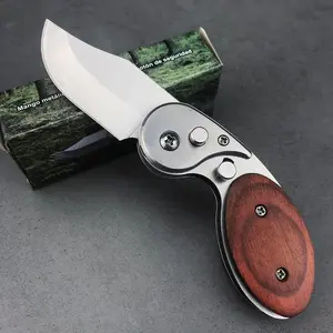 Mini Folding Pocket Knife – 2" 5CR13MOV Blade, Wooden Handle with Pocket Clip, For Camping, Hiking, Survival, PIPCool Gift for Men & Women