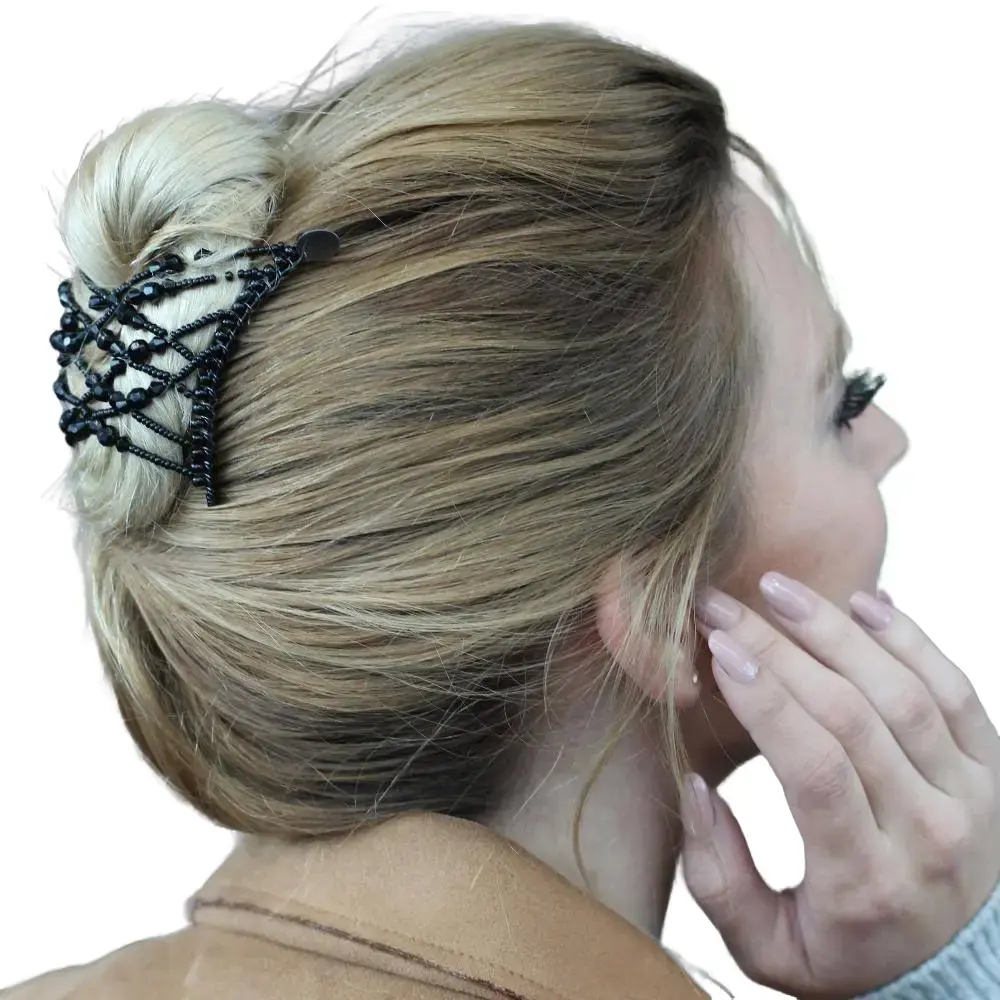 Stretch Combs Pearl & Black Beaded for Fine Thin & Thick Curly Hair ( Limited Edition)