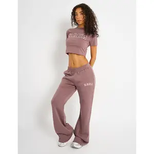 Kaiia Logo Wide Leg Joggers Rose