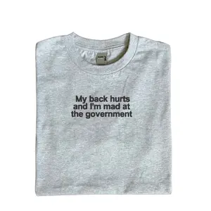 Embroidered 'My Back Hurts And Im Mad At The Government' T-Shirt, Short Sleeve, Classic fit, Unisex, Adult
