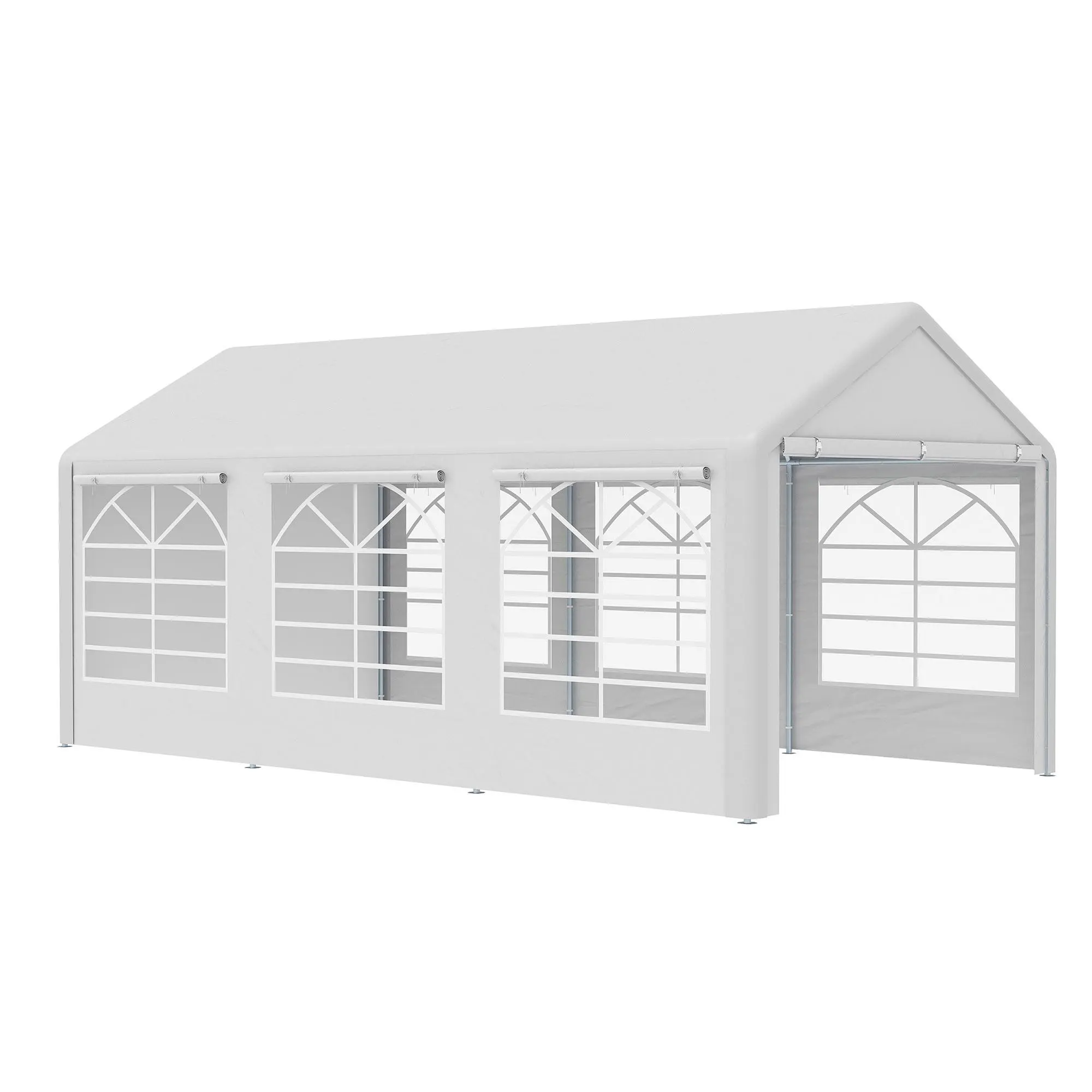 Outsunny 10'x20' Steel Frame Heavy-Duty Plastic Party Tent & Carport, Large UV-Resistant Sun Protection Canopy with Removable Sidewalls, 2 Doors for Easy Entry, Stake Anchored Cover (4-6 Ppl Required) for Graduation Parties, Outdoor Events