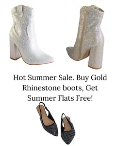 Summer Promo Gold Rhinestone Boots Purchase with a Free Pair of Flats Women Girl